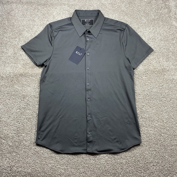 NEW BYLT Premium Basics Mens Large Executive Fit Gray Stretch SS Button Up NWT - Picture 2 of 8